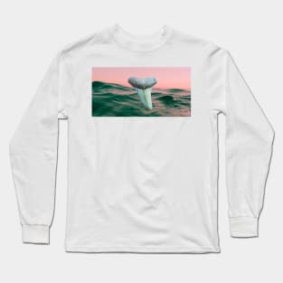 Pink Ocean Sunset Shark Tooth Fossil in the Waves Long Sleeve T-Shirt